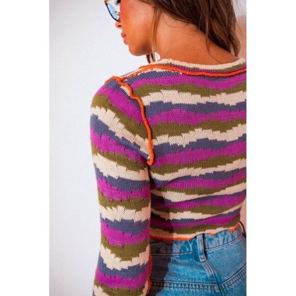 NWOT Grace Sweater Striped Knit Cropped Boho Hippie Women's Size Small - Picture 4 of 10